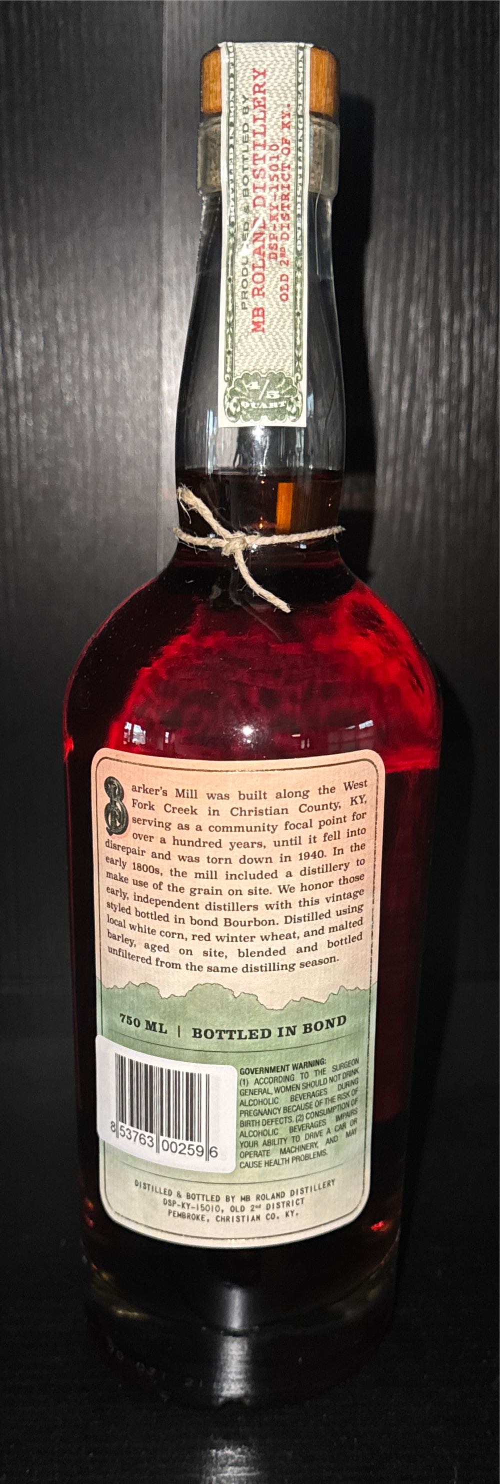 Barker’s Mill - MB Roland Distillery (750 mL) alcohol collectible [Barcode 853763002596] - Main Image 2