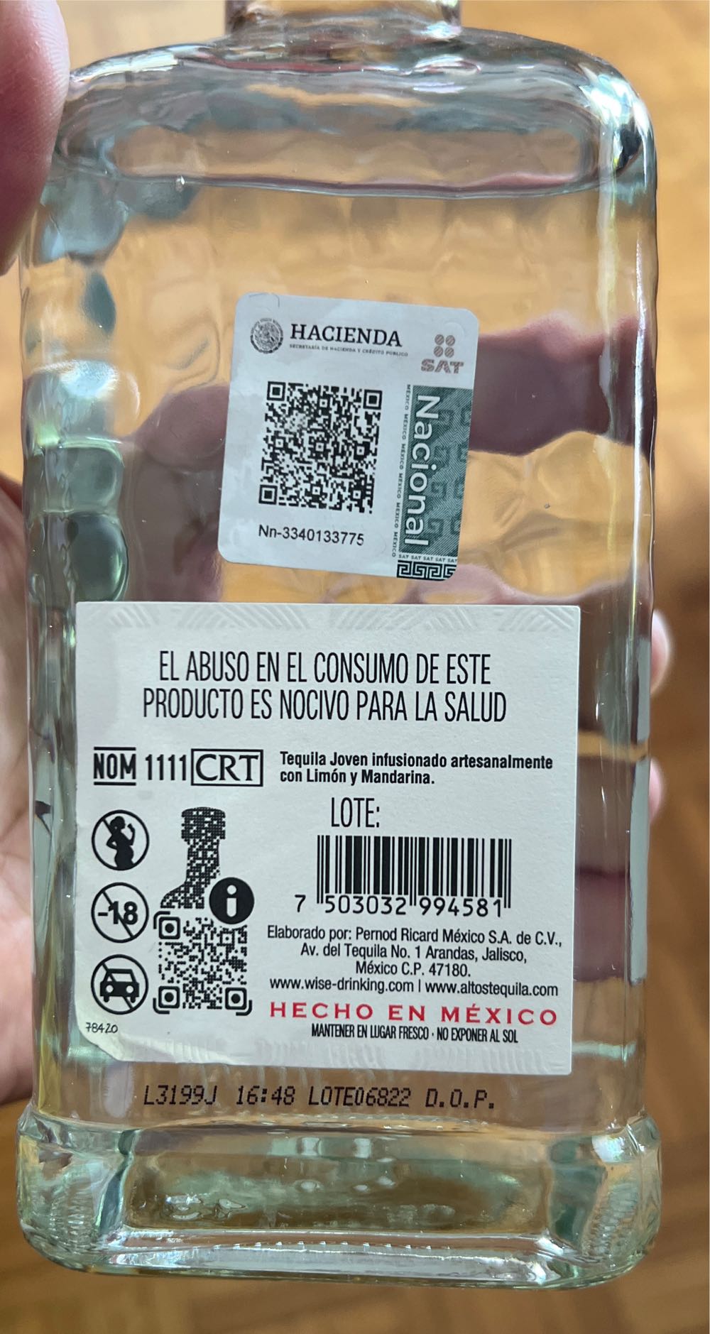 Olmeca Altos Infusionado Cítricos - Pernod Ricard Mexico, S.A. De C.V. (700 mL) alcohol collectible [Barcode 7503032994581] - Main Image 2