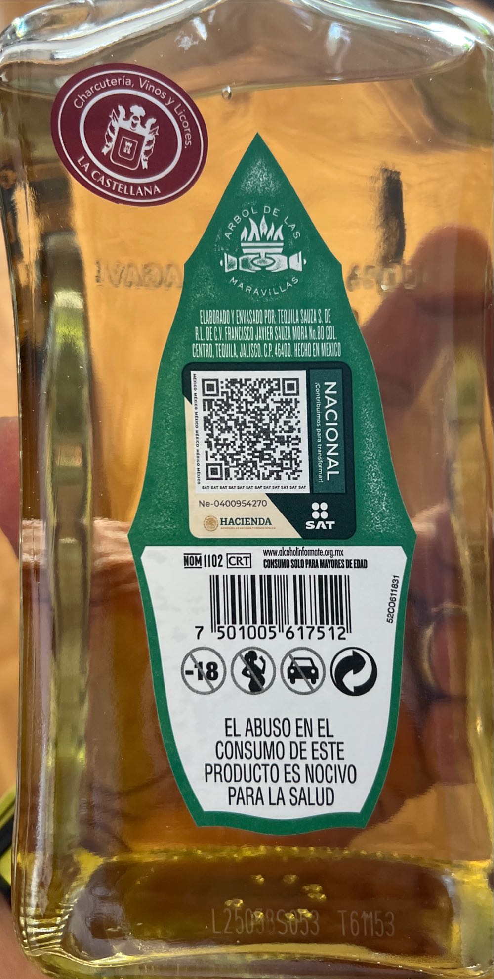 Hornitos Reposado - Tequila Sauza S. De R.I. De C.V. (1 L) alcohol collectible [Barcode 7501005617512] - Main Image 2