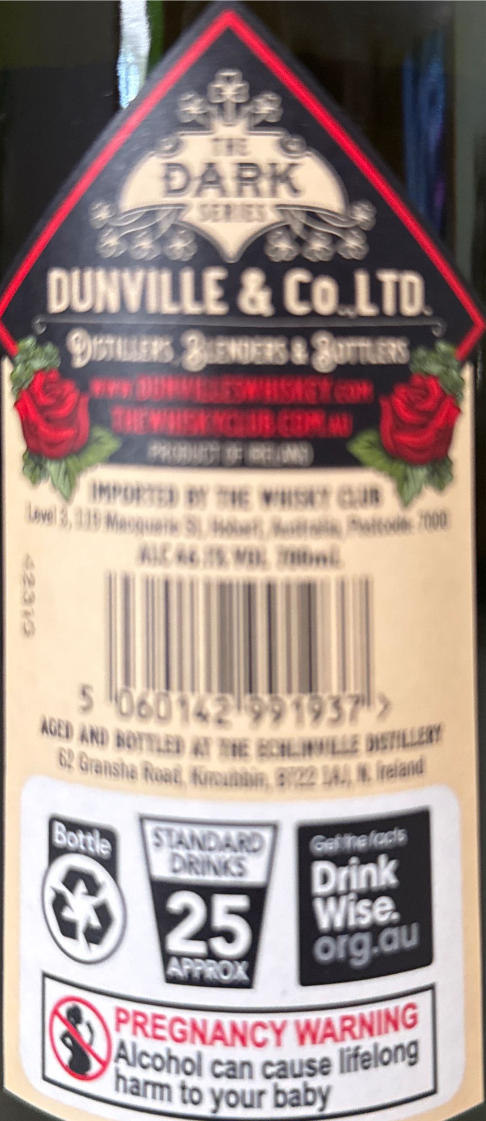 Dunville’s Single Malt Irish Whiskey - Dunville’s (700 mL) alcohol collectible [Barcode 5060142991937] - Main Image 2