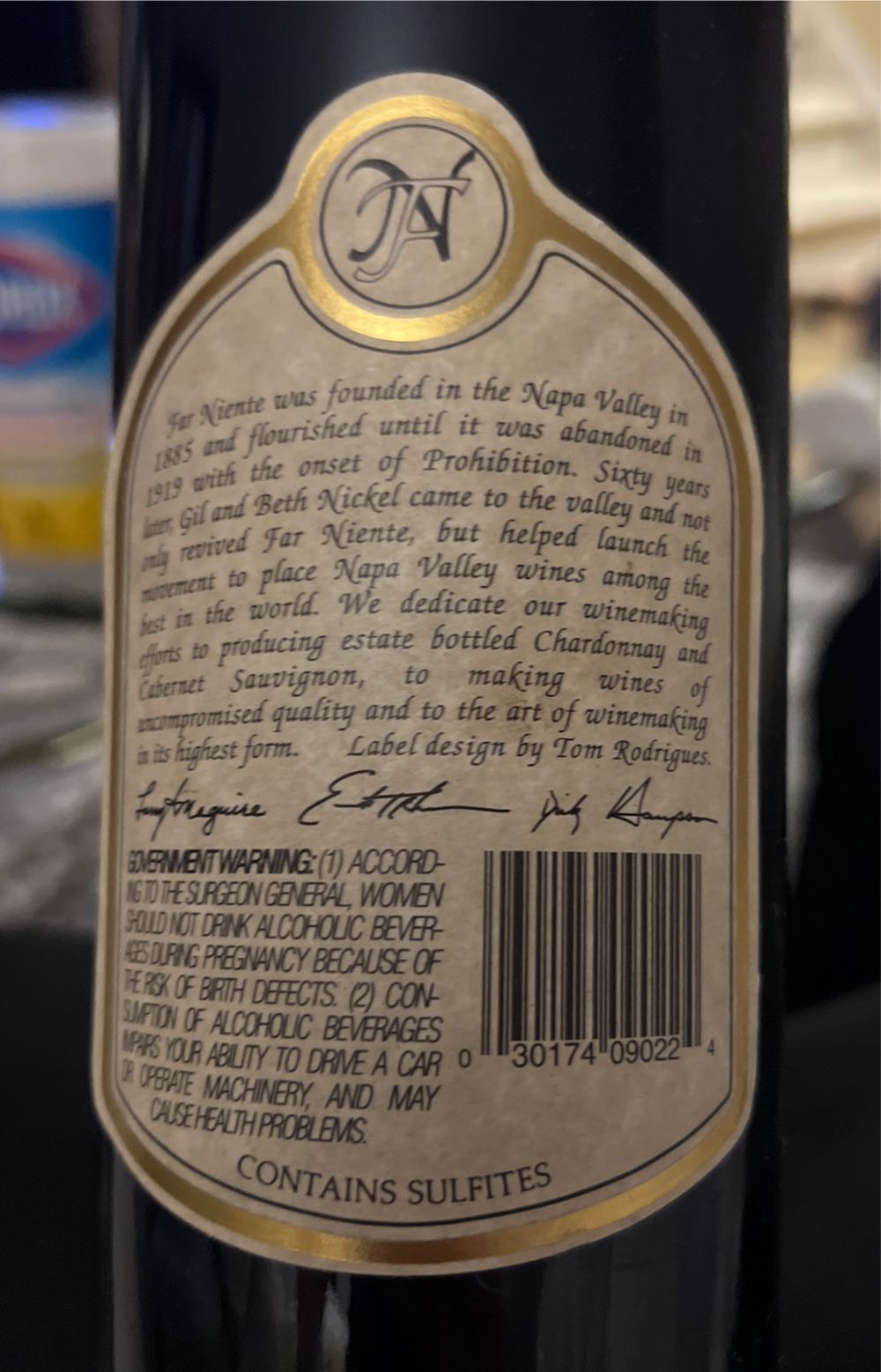 Far Niente Cabernet Sauvignon 750ml Oakville  (750 mL) alcohol collectible [Barcode 030174090224] - Main Image 2