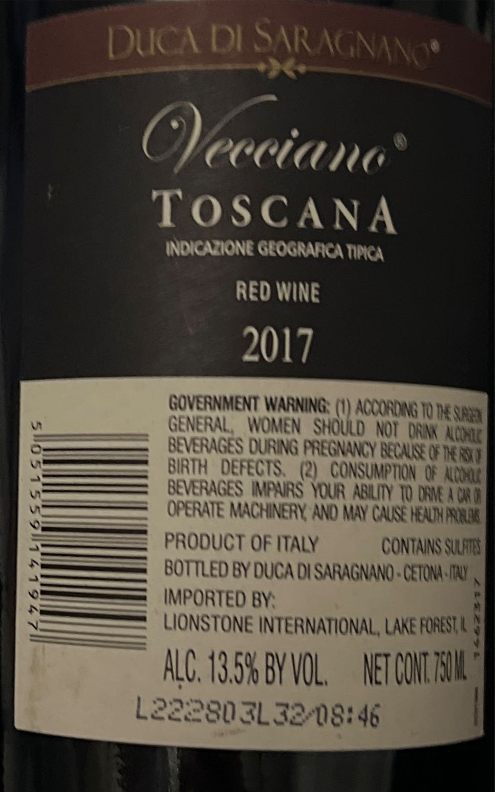 Tuscany Central Red Wine  (750 mL) alcohol collectible [Barcode 5051559141947] - Main Image 3