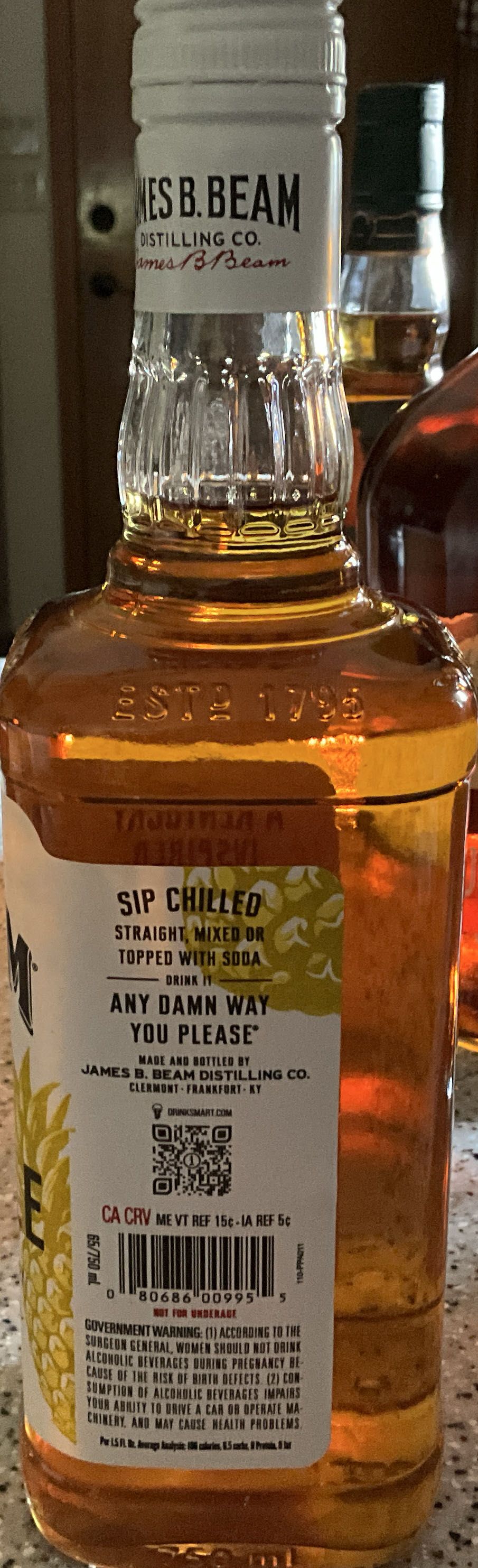 Jim Beam Pineapple Bourbon Whiskey - James Beam Distilling Co. (750 mL) alcohol collectible [Barcode 080686009955] - Main Image 2