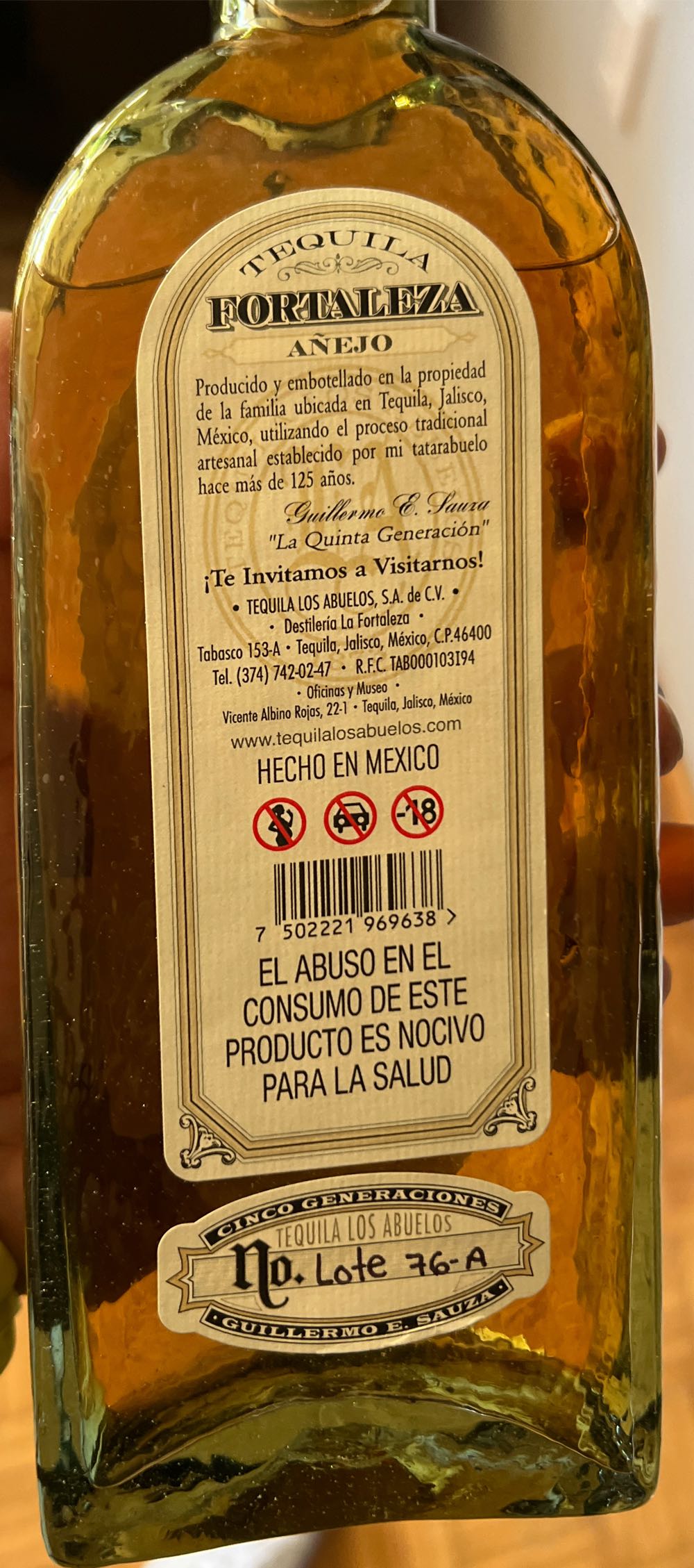 Fortaleza Añejo - Tequila Los Abuelos, S.A. de C.V. (750 mL) alcohol collectible [Barcode 7502221969638] - Main Image 2
