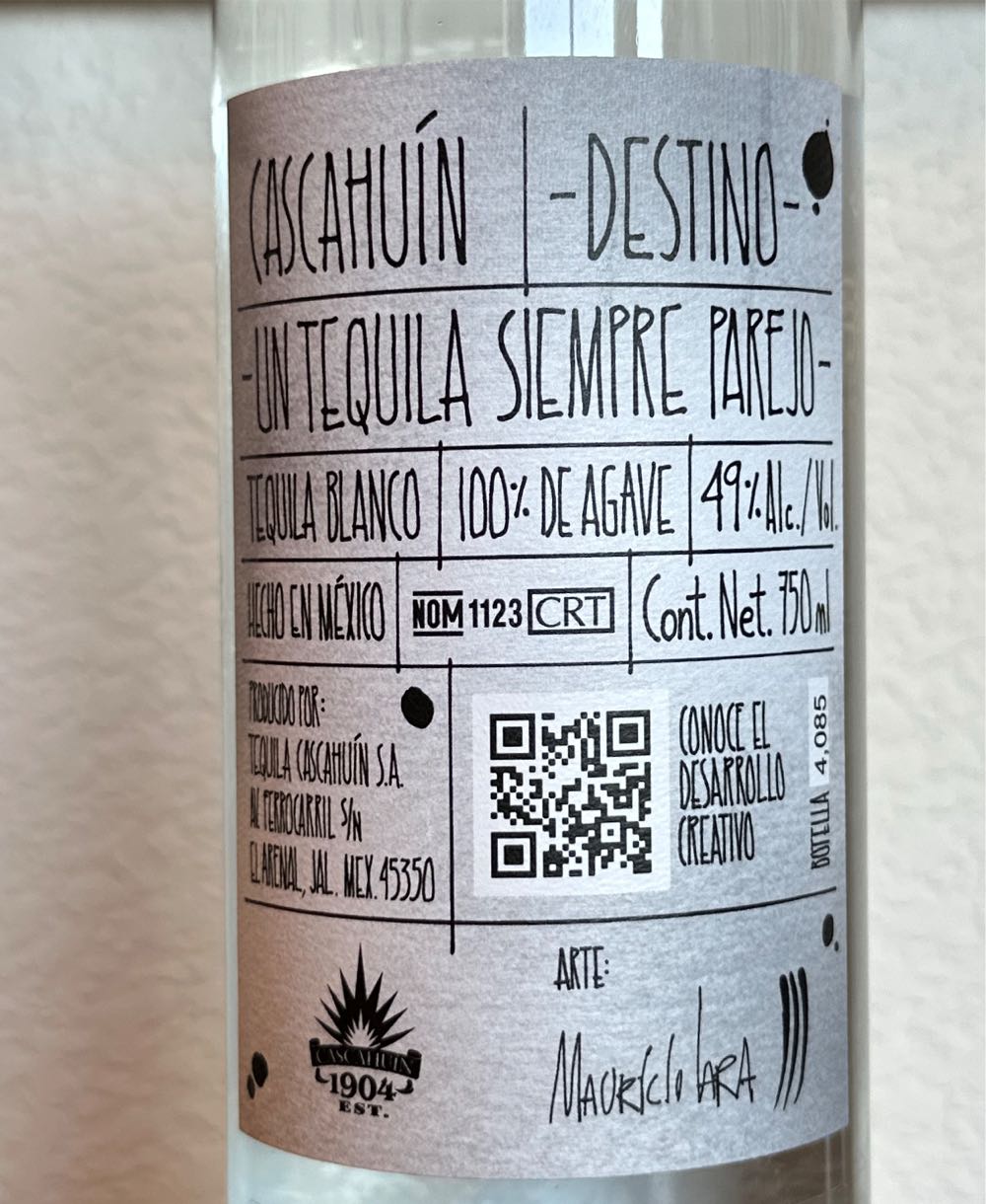 Cascahuin Destino Blanco Tequila 750ml - Nom 1123 (750 mL) alcohol collectible [Barcode 718783000567] - Main Image 2