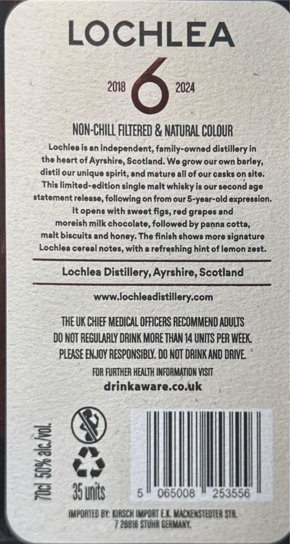 Lochlea 6 Years - Lochlea Distillery (700 mL) alcohol collectible [Barcode 5065008253556] - Main Image 2