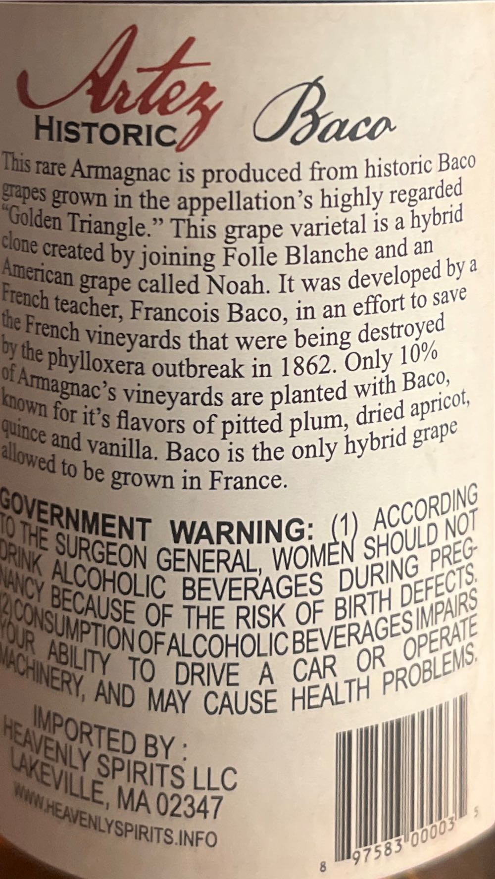 Bas Armagnac Artez Historic - Artez les Jamots (750 mL) alcohol collectible [Barcode 897583000035] - Main Image 2