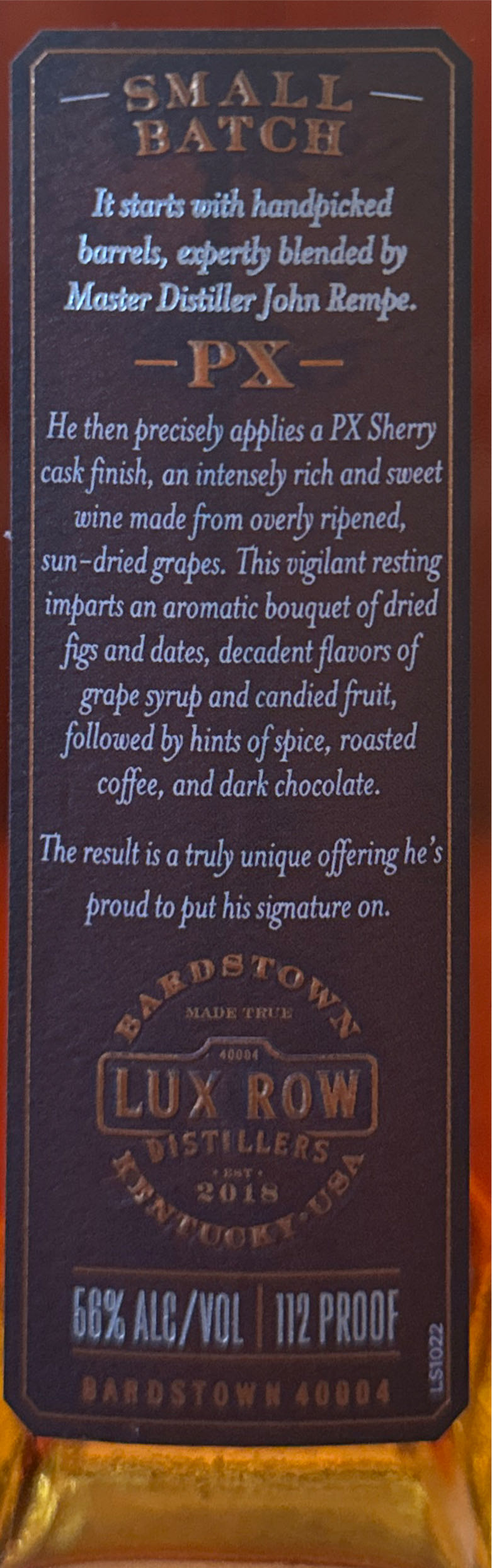 Lux Row Small Batch Px Sherry Finish - Lux Row Distillers (750 mL) alcohol collectible [Barcode 088352142067] - Main Image 2