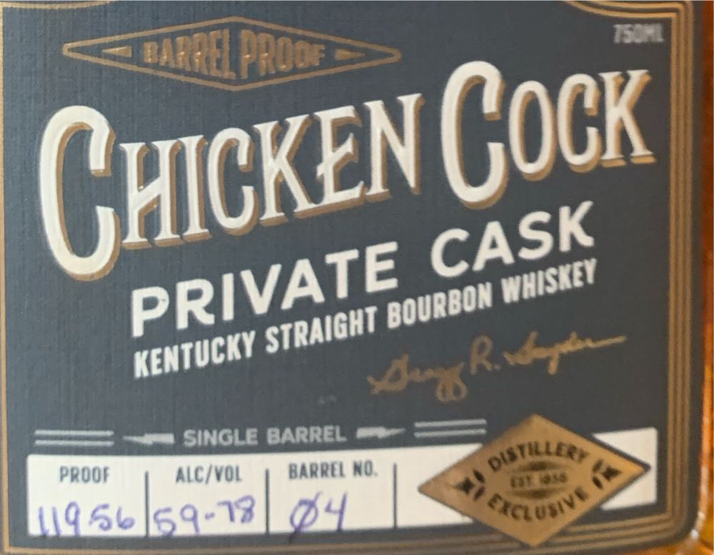 Chicken Cock Private Cask Kentucky Straight Bourbon - Chicken Cock Distillers alcohol collectible [Barcode 810020890709] - Main Image 2