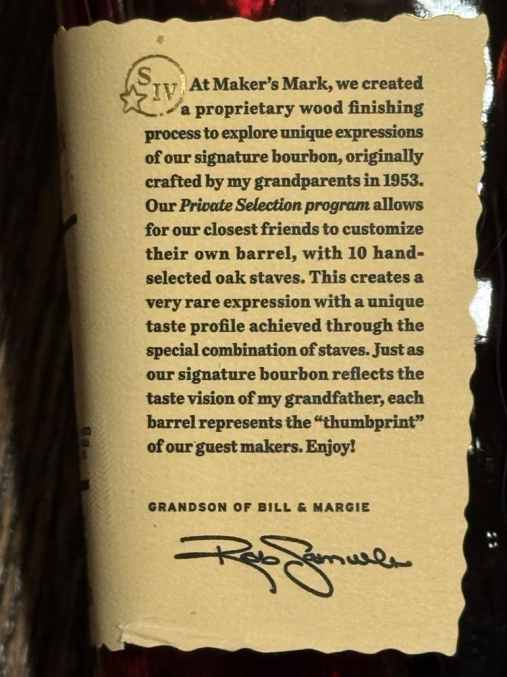 Maker’s Mark Private Selection - Straight Kentucky - Maker’s Mark Distillery, Inc. (750 mL) alcohol collectible [Barcode 004543009629] - Main Image 4