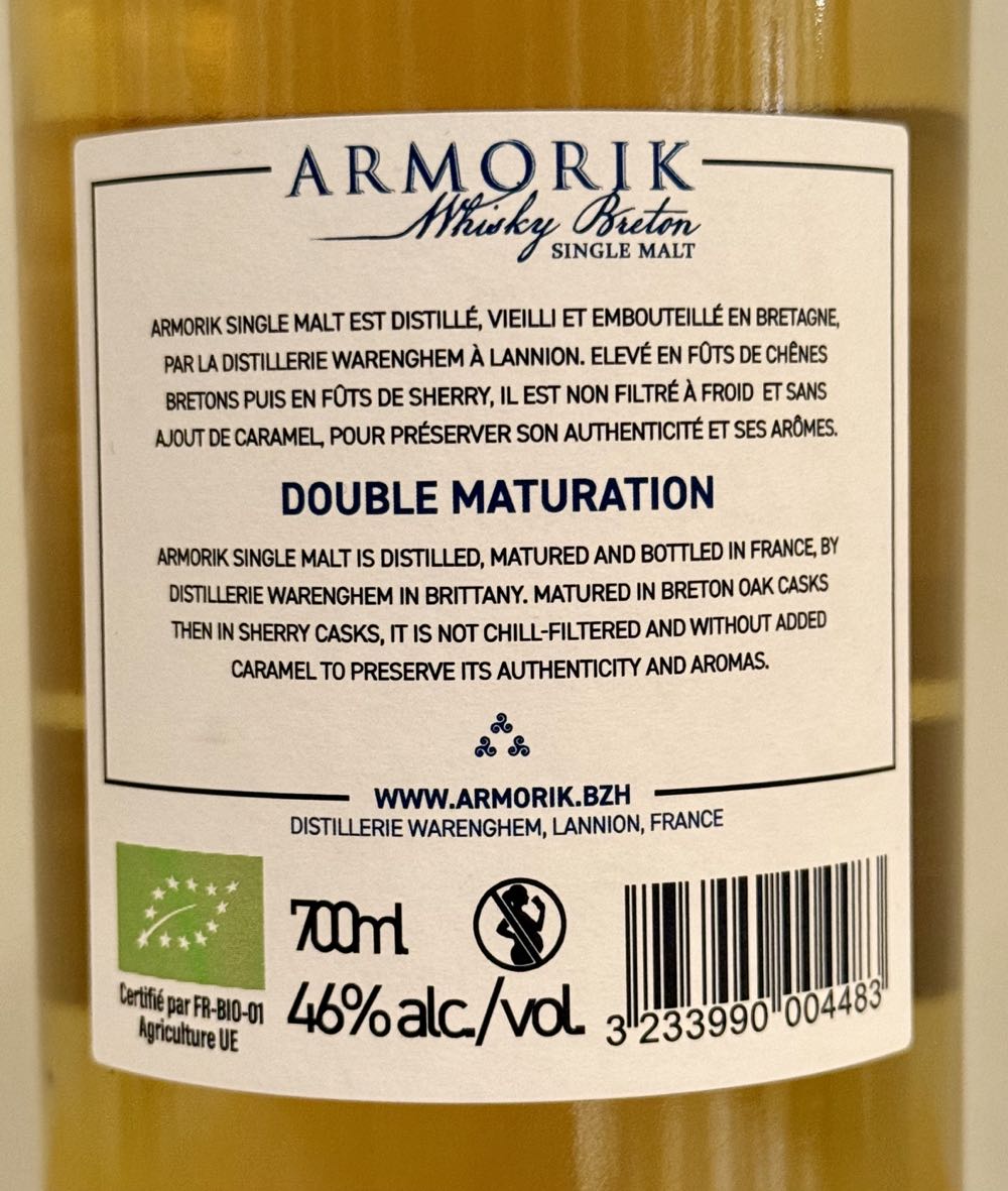 Armorik Whiskey Breton Single Malt Double Maturation - Distillerie Warenghem, Lannion, Brittany, France (700 mL) alcohol collectible [Barcode 3233990004483] - Main Image 3