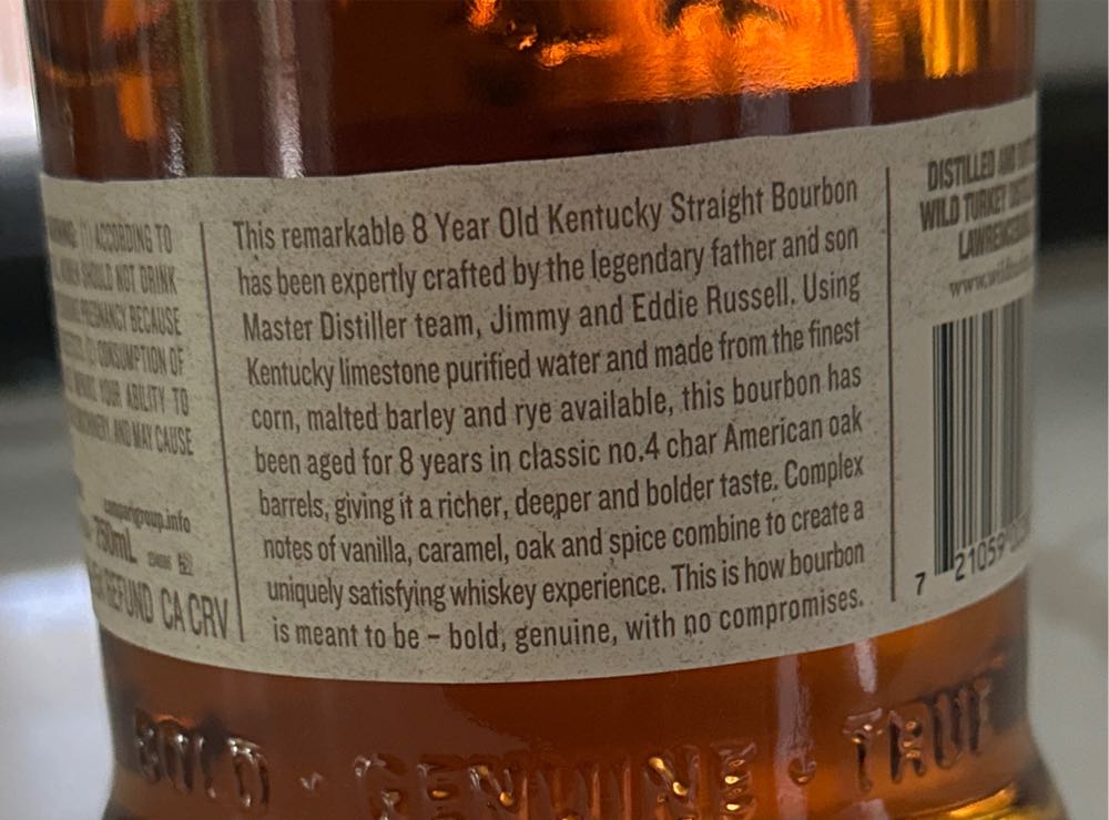 Wild Turkey 101 (8 Year) - Wild Turkey Distillery (750 mL) alcohol collectible [Barcode 721059003872] - Main Image 2