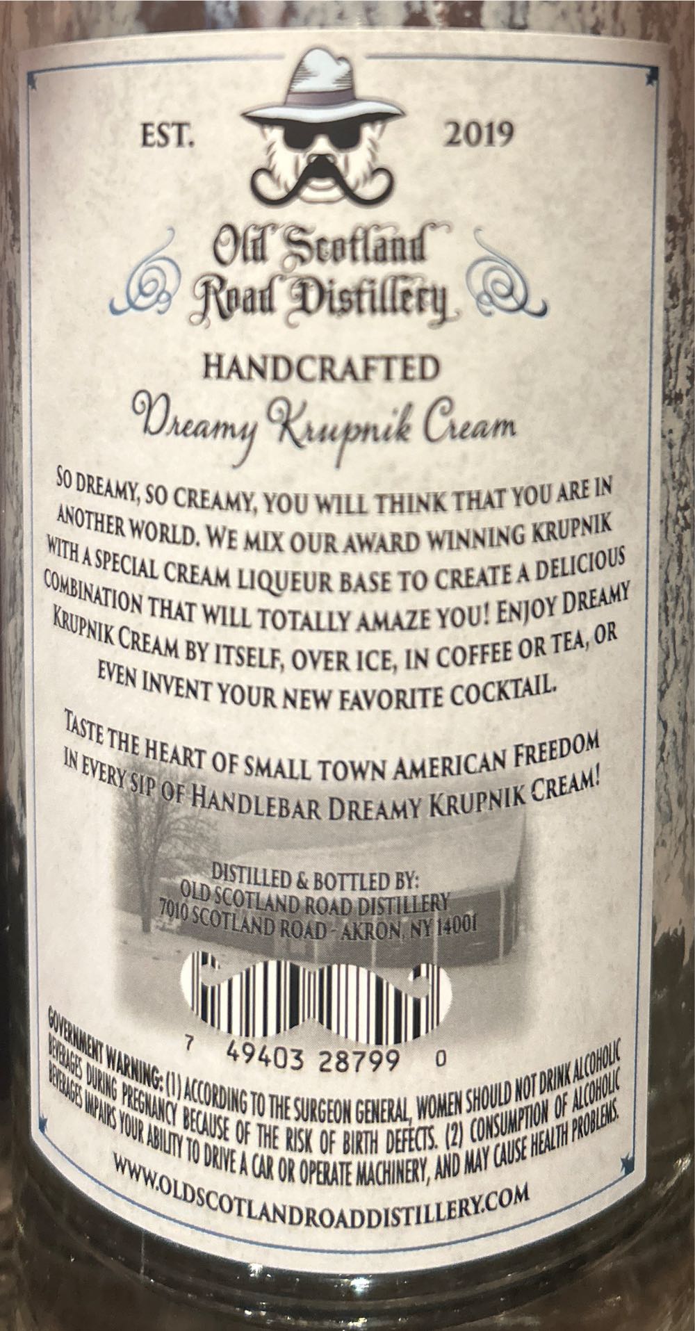 Handlebar Dreamy Krupnik Cream - Old Scotland Road Distillery (750 mL) alcohol collectible [Barcode 749403287990] - Main Image 2
