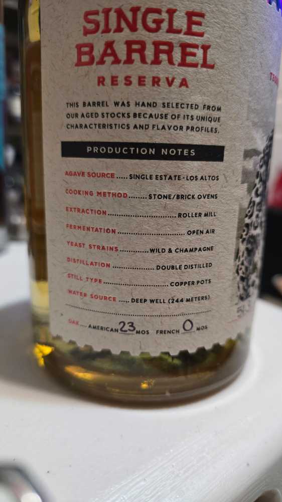 Alma Del Jaguar Single Barrel Anejo Tequila - Nom 1414 (750 mL) alcohol collectible [Barcode 634707245176] - Main Image 3