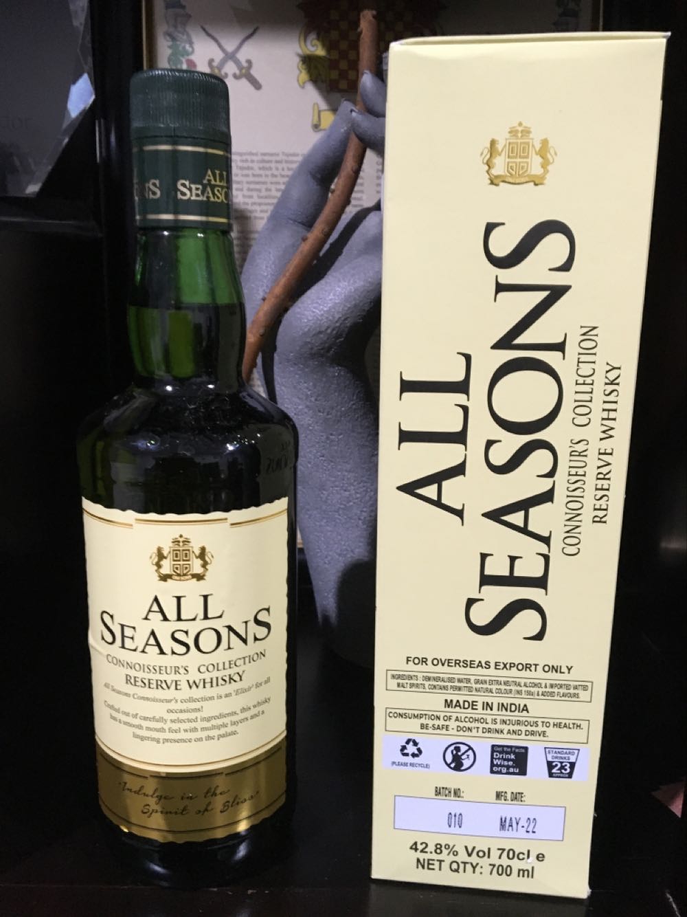 All Season Whisky 700ml Liquor By Door  alcohol collectible [Barcode 8906103931093] - Main Image 3