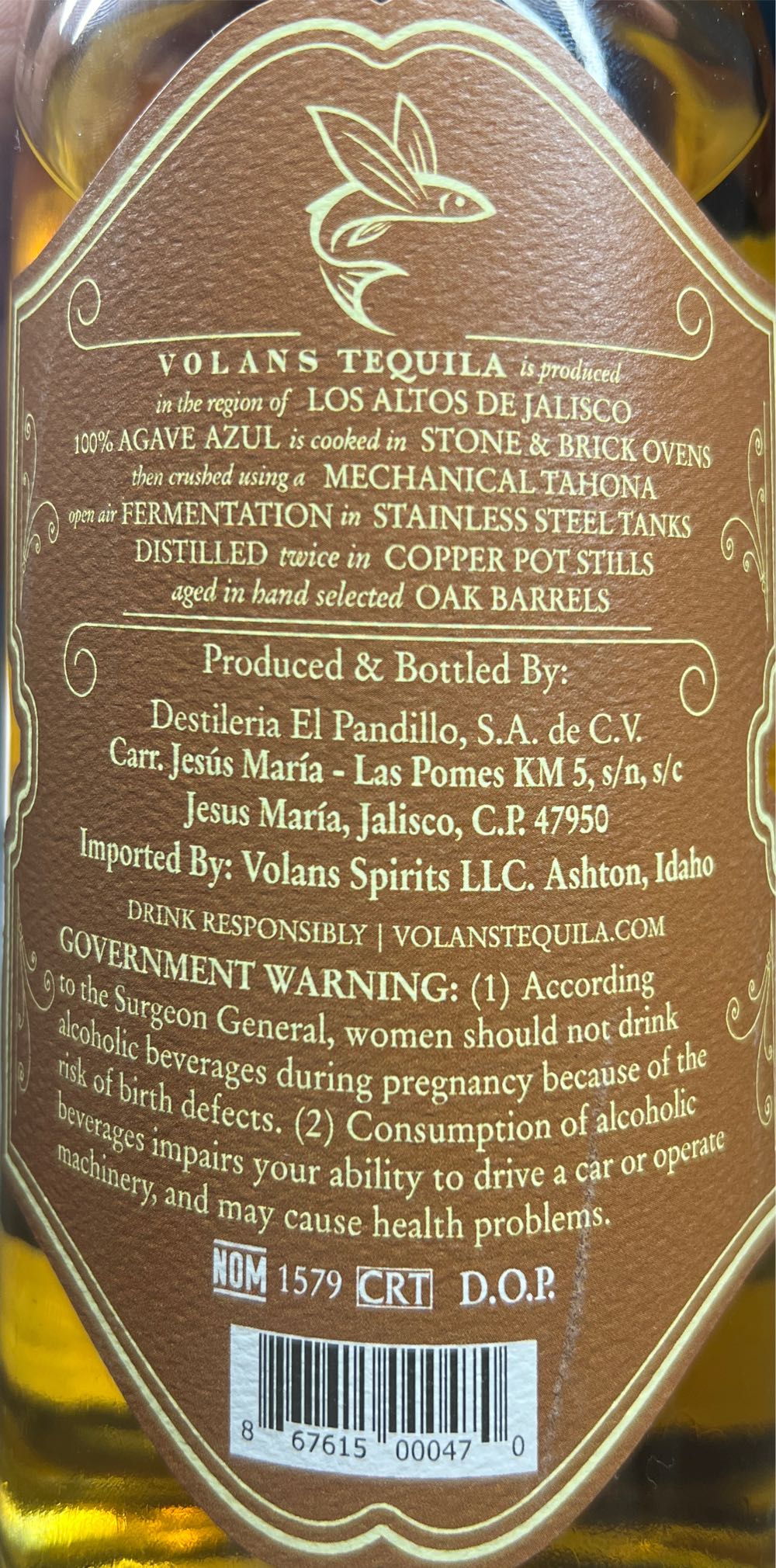 Volans Limited Release Anejo Tequila Limited Release No. 2 - NOM 1579 (750 mL) alcohol collectible [Barcode 867615000470] - Main Image 4