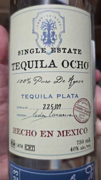 Tequila Ocho Plata Single Estate Protrero Grade - NOM 1474 (750 mL) alcohol collectible [Barcode 898627001308] - Main Image 3