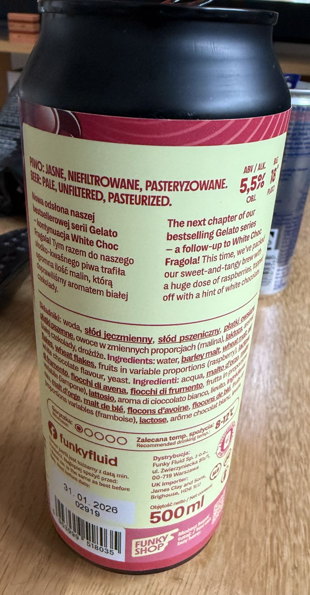 Funky Fluid: Gelato White Choc - Funky Fluid (500 mL) alcohol collectible [Barcode 5903999518035] - Main Image 2