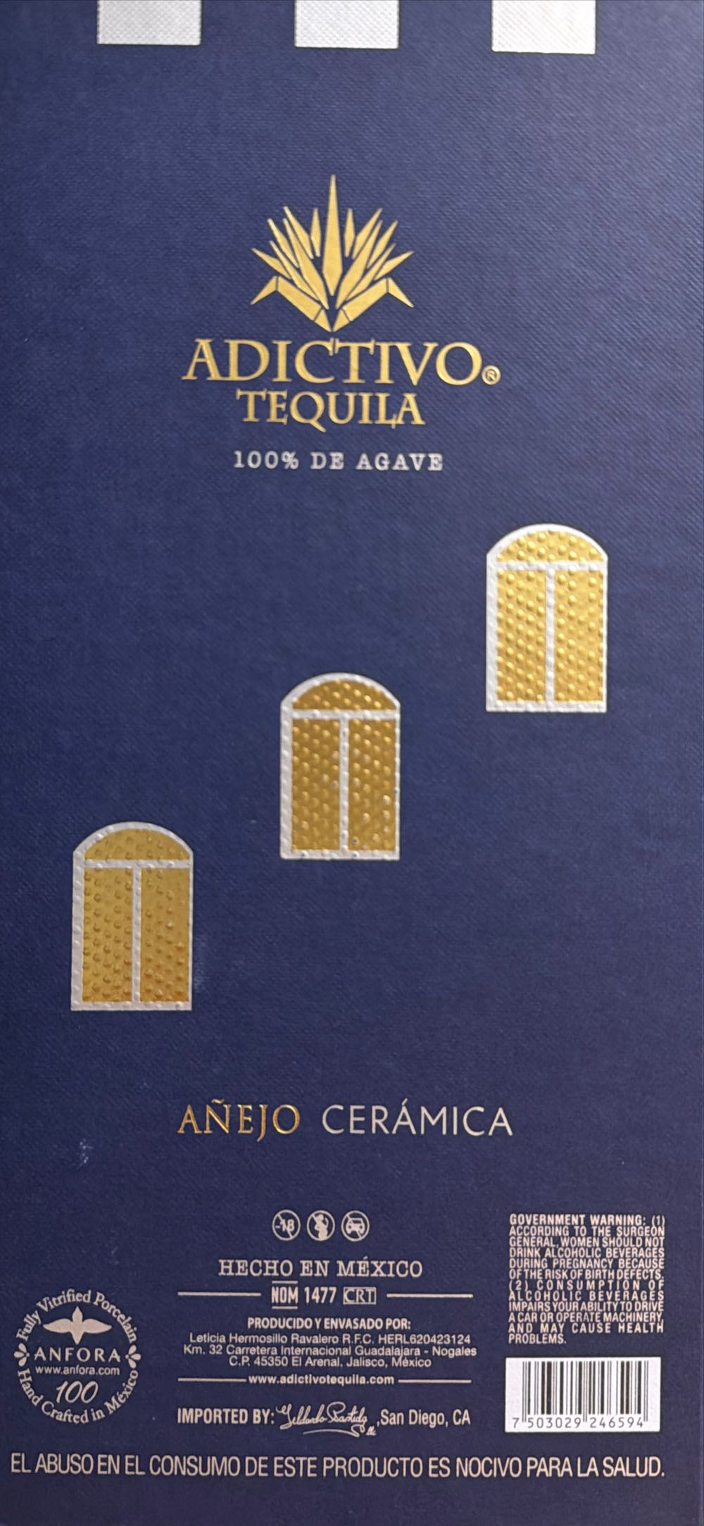 Adictivo Blue Ceramic Anejo Tequila Limited Edition - Leticia Hermosillo Ravelero (750 mL) alcohol collectible [Barcode 7503029246594] - Main Image 4