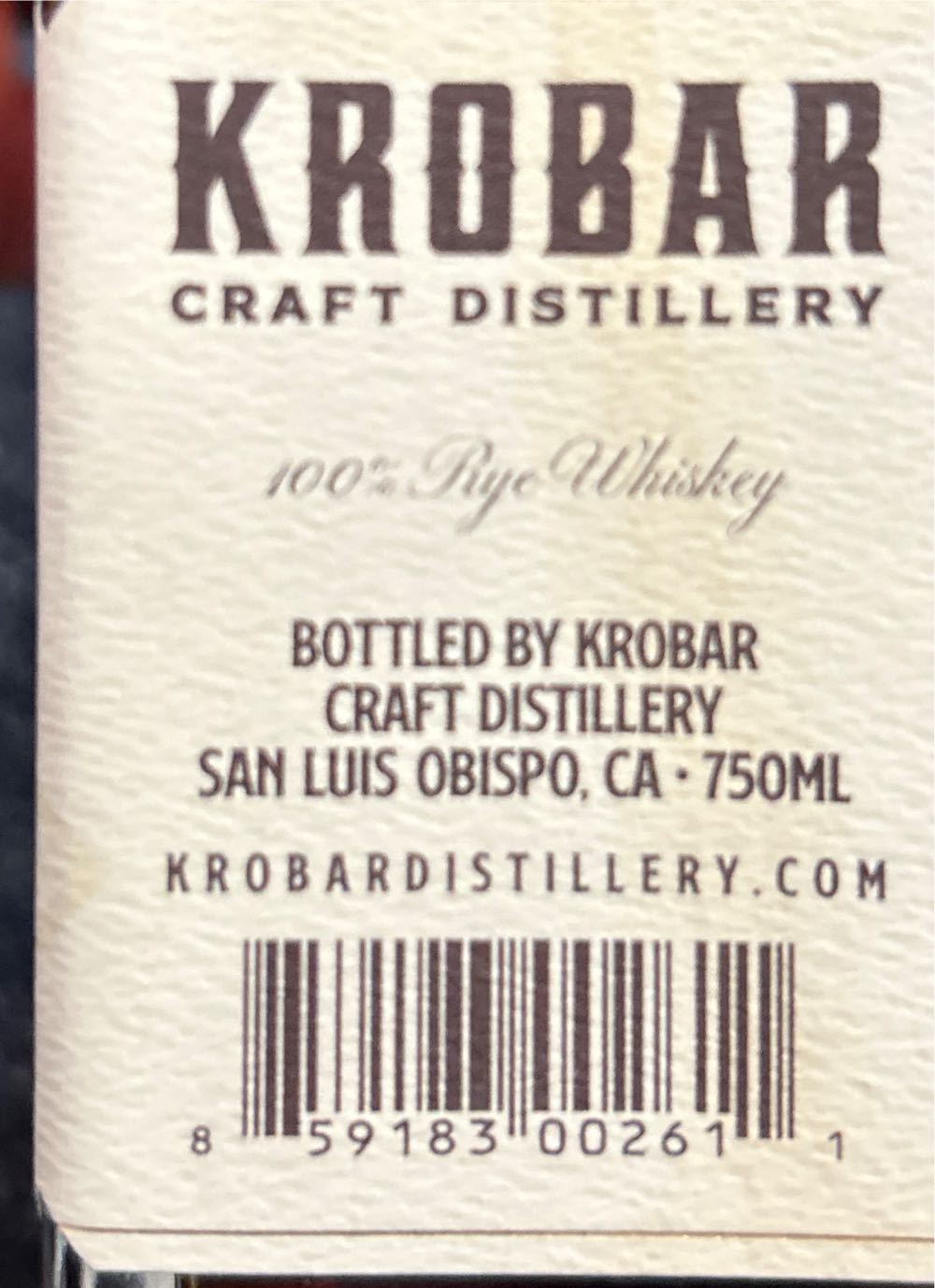 Krobar Rye Whiskey Port Barrel Finished - Krobar Craft Distillery (750 mL) alcohol collectible - Main Image 2