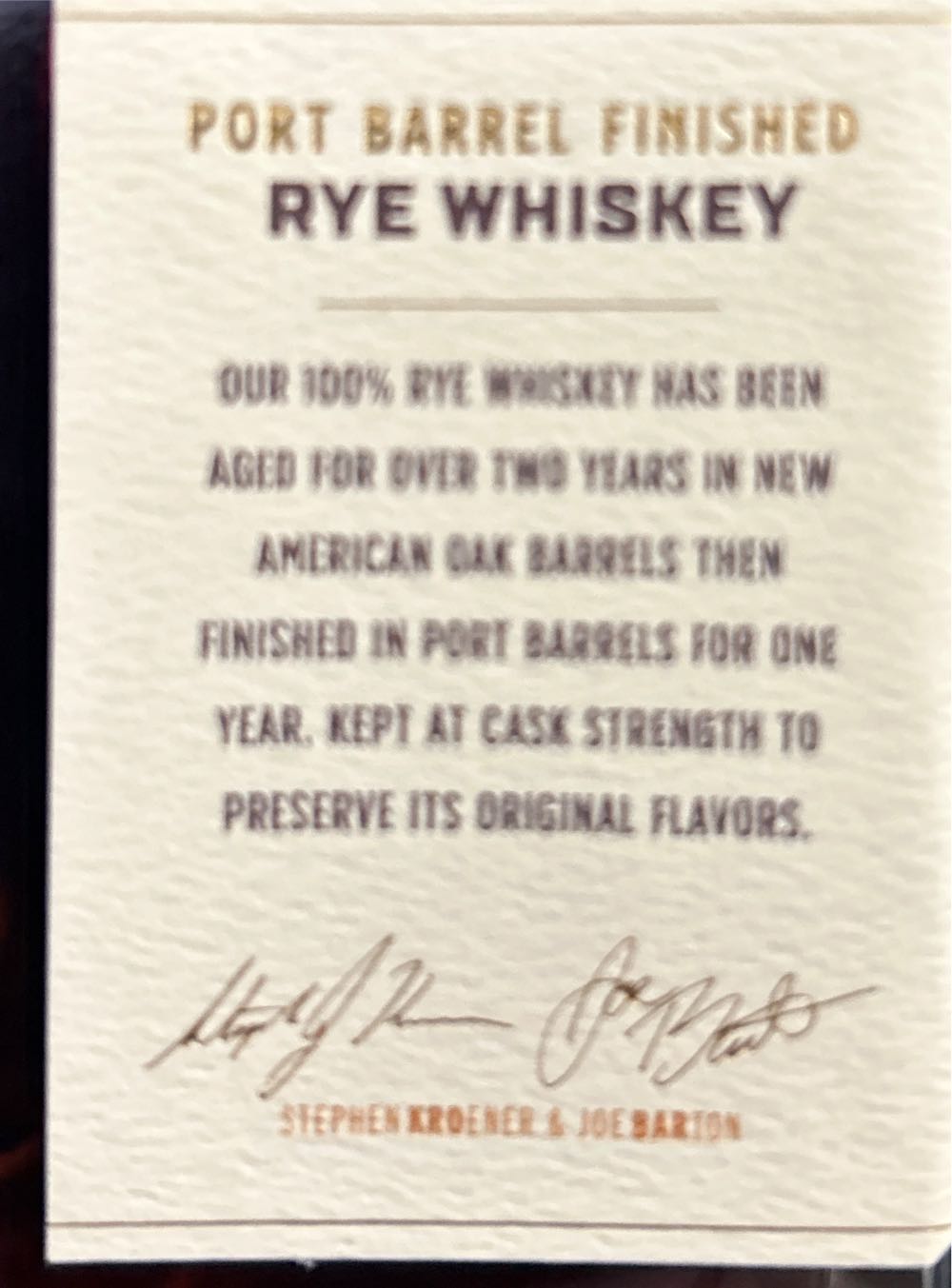 Krobar Rye Whiskey Port Barrel Finished - Krobar Craft Distillery (750 mL) alcohol collectible - Main Image 3