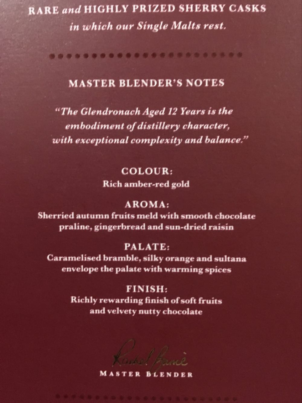 Glendronach 12 - Sherry Cask Matured - The Glendronach Distillery (700 mL) alcohol collectible [Barcode 5060716145384] - Main Image 4