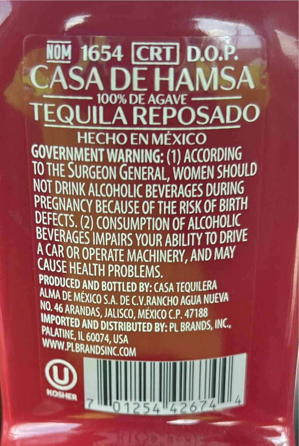 Casa De Hamsa - Casa Tequilera De Arandas, S.A. de C.V. (1 L) alcohol collectible [Barcode 701254426744] - Main Image 4