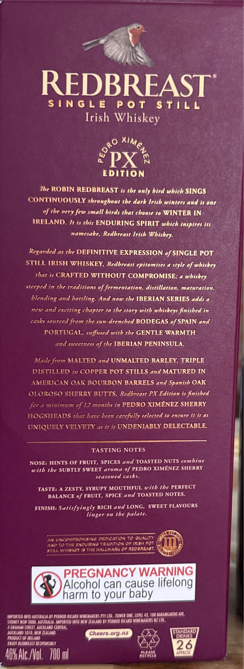 Redbreast PX Edition Single Pot Still Irish Whiskey - Redbreast (700 mL) alcohol collectible [Barcode 5011007013608] - Main Image 2