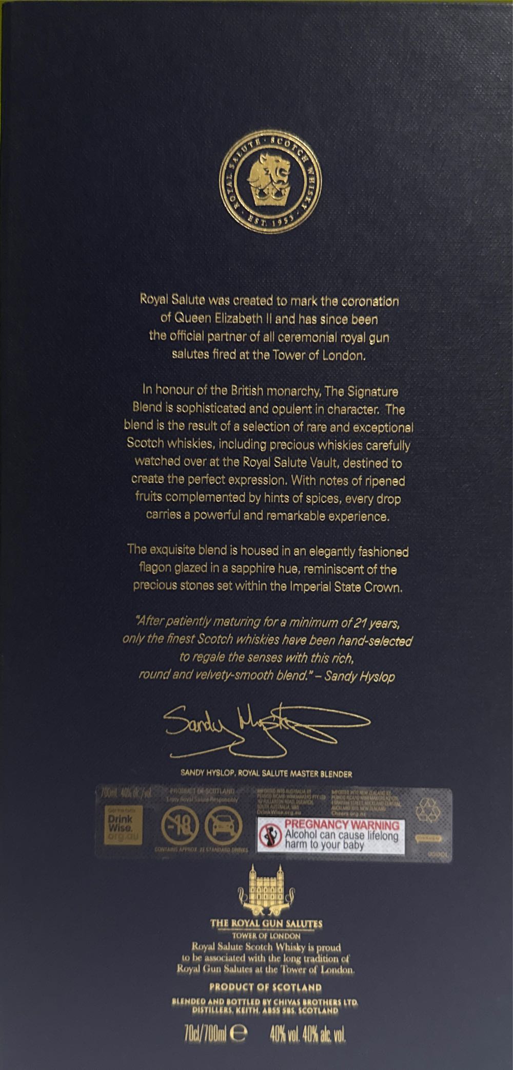 Royal Salute 21 Year Old - Chivas Brothers Ltd. (700 mL) alcohol collectible [Barcode 9300727010414] - Main Image 4