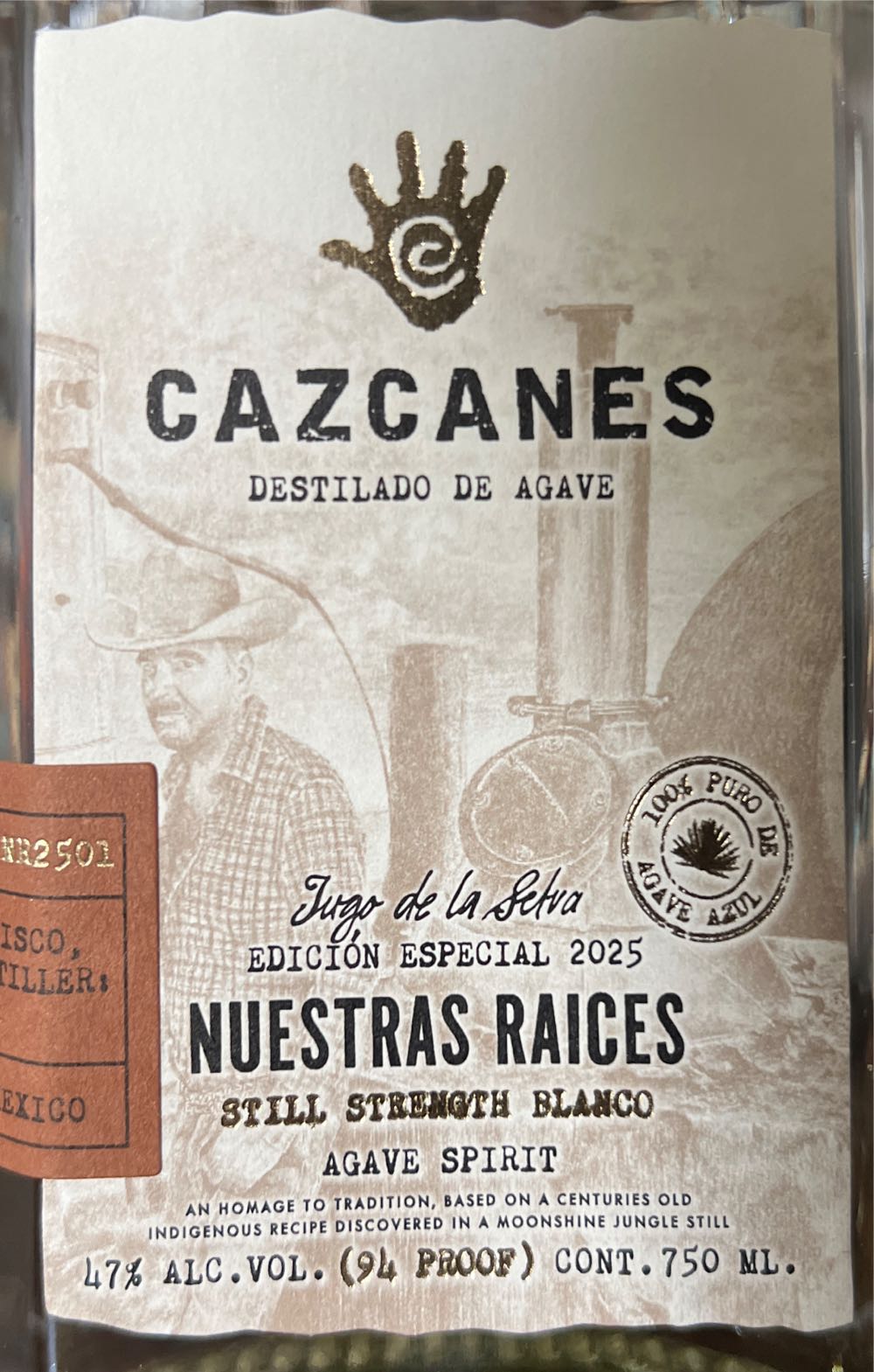 Cazcanes Nuestras Raices Still Strength Blanco Tequila Agave Spirit 750ml Nuestra - Agave La  Magdalena De Mexico (750 mL) alcohol collectible [Barcode 7500928000104] - Main Image 2