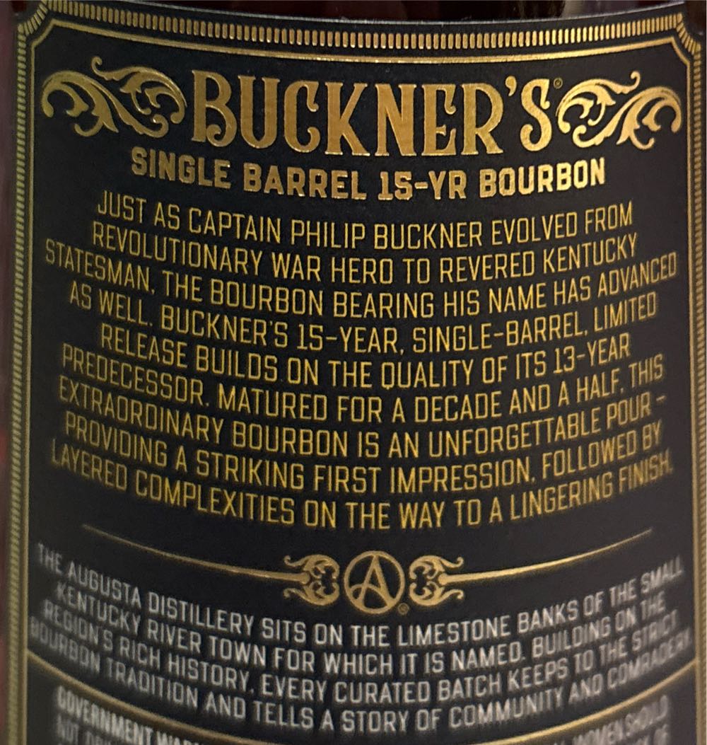 Buckner’s 15 Yr SP - Buff Turkey - Augusta Distillery (750 mL) alcohol collectible [Barcode 860003415412] - Main Image 3