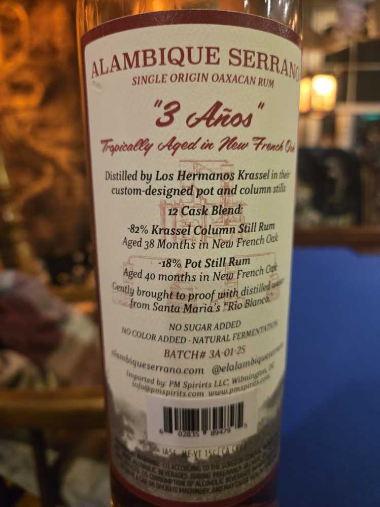 Alambique Serrano Batch 1 Rum - Alambique Serrano (700 mL) alcohol collectible [Barcode 602835894795] - Main Image 3