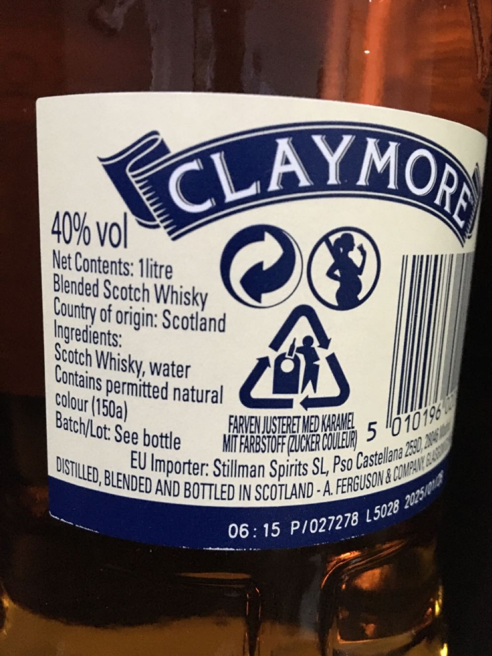 Claymore Blended Scotch Whisky 40% 5010196020138 1 Виски л 1l 1л  (700 mL) alcohol collectible [Barcode 5010196020138] - Main Image 3