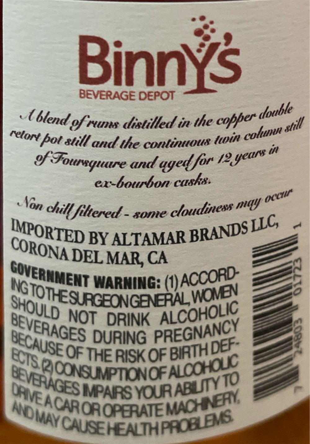 Foursquare Binny’s 12 Year - Foursquare Rum Distillery (750 mL) alcohol collectible [Barcode 724803017231] - Main Image 2