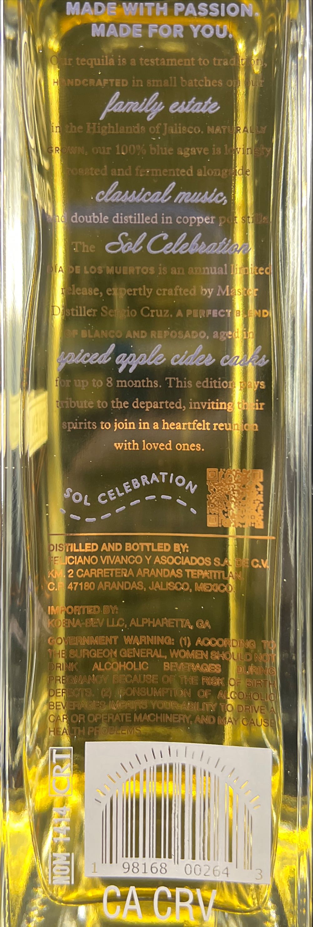 Yeyo Tequila Sol Celebration Joven Of Day The Dead 750ml High Proof Dia De Los Muertos  alcohol collectible [Barcode 198168002643] - Main Image 3