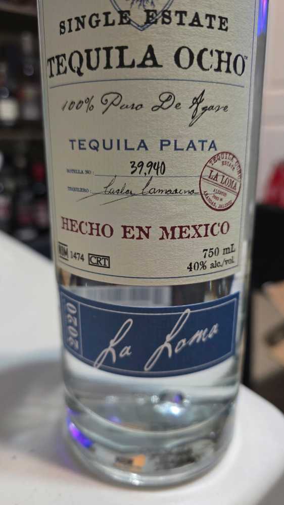 Tequila Ocho 2020 Plata Single Estate La Loma Tequila  - NOM 1474 (750 mL) alcohol collectible [Barcode 898627001308] - Main Image 2