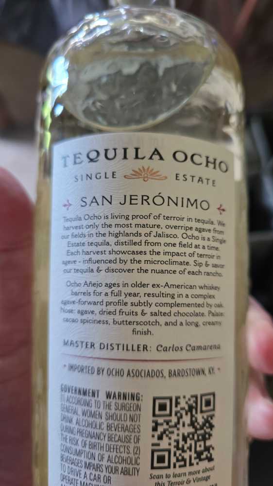 Tequila Ocho 2023 Anejo Single Estate Tequila - NOM 1474 (750 mL) alcohol collectible [Barcode 898627001322] - Main Image 2