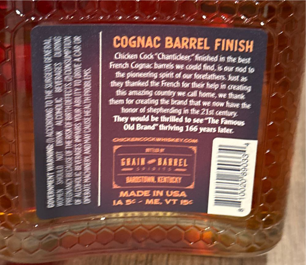 Chicken Cock Chanticleer Cognac Barrel Finish Bourbon 750ml Kentucky - Grain & Barrel Spirits (750 mL) alcohol collectible [Barcode 810020890334] - Main Image 3