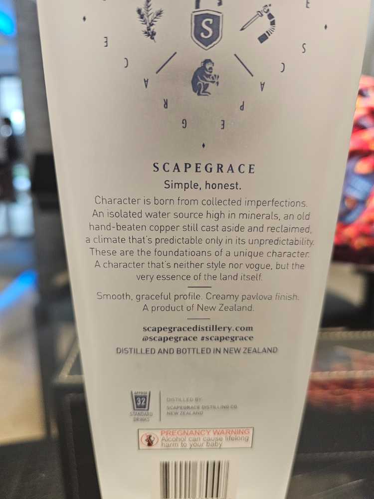 Scapegrace - Scapegrace Distilling Company (1 L) alcohol collectible [Barcode 850001380447] - Main Image 2