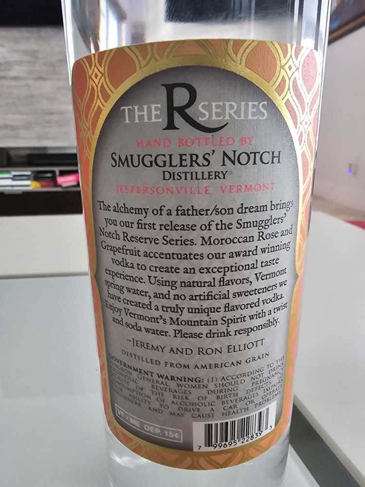 Smuggler’s Notch Morrocan Rose & Grapefruit Flavored Monthly Specials Book Vodka - Smugglers Notch Distillery (750 mL) alcohol collectible [Barcode 799695228393] - Main Image 3