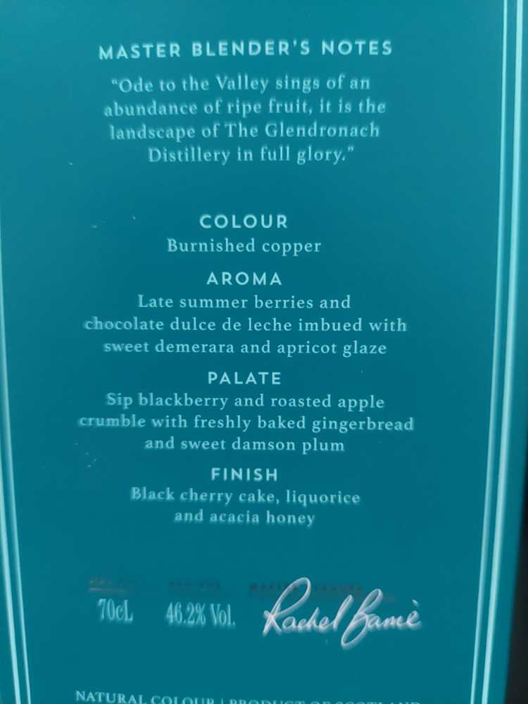 The Glendronach Ode To The Valley Gb 0.70 Liter 46.2% 70cl Sherry & Port - Glendronach (700 mL) alcohol collectible [Barcode 5060716145483] - Main Image 3