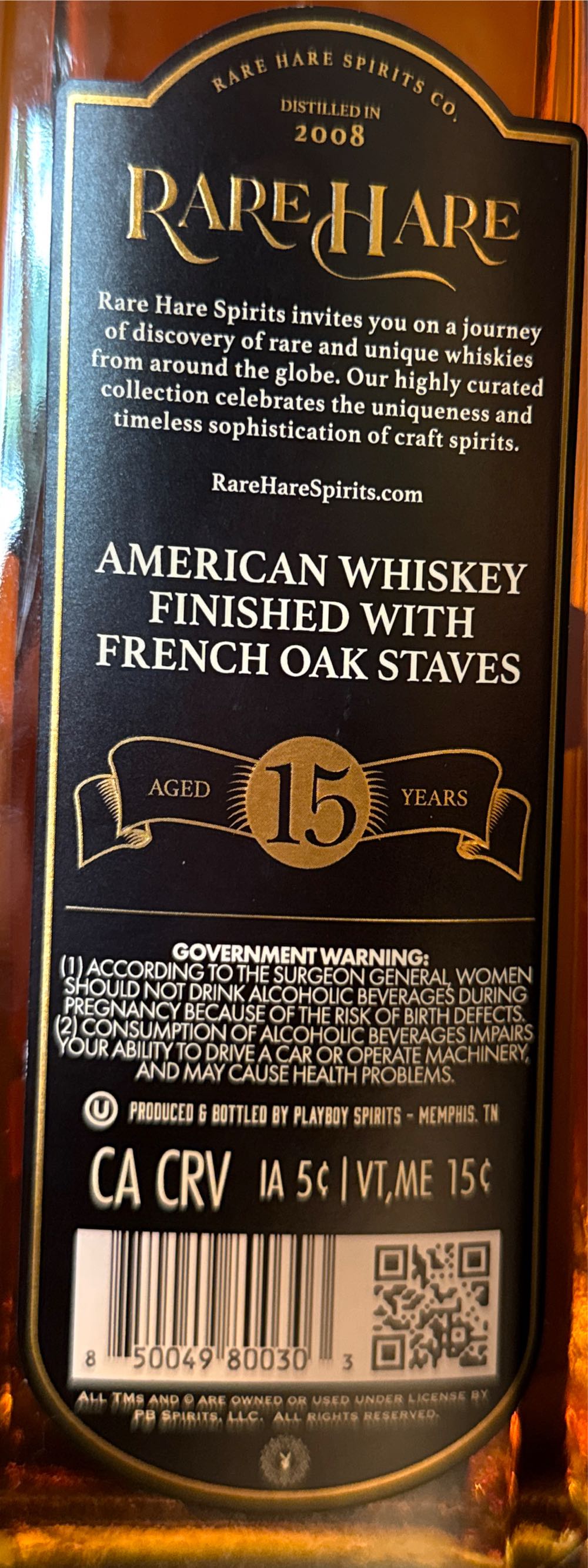 Rare Hare 15 Year Old Whiskey French Oak American Finished With - Rare Hare Spirits Co. (700 mL) alcohol collectible [Barcode 850049800303] - Main Image 2