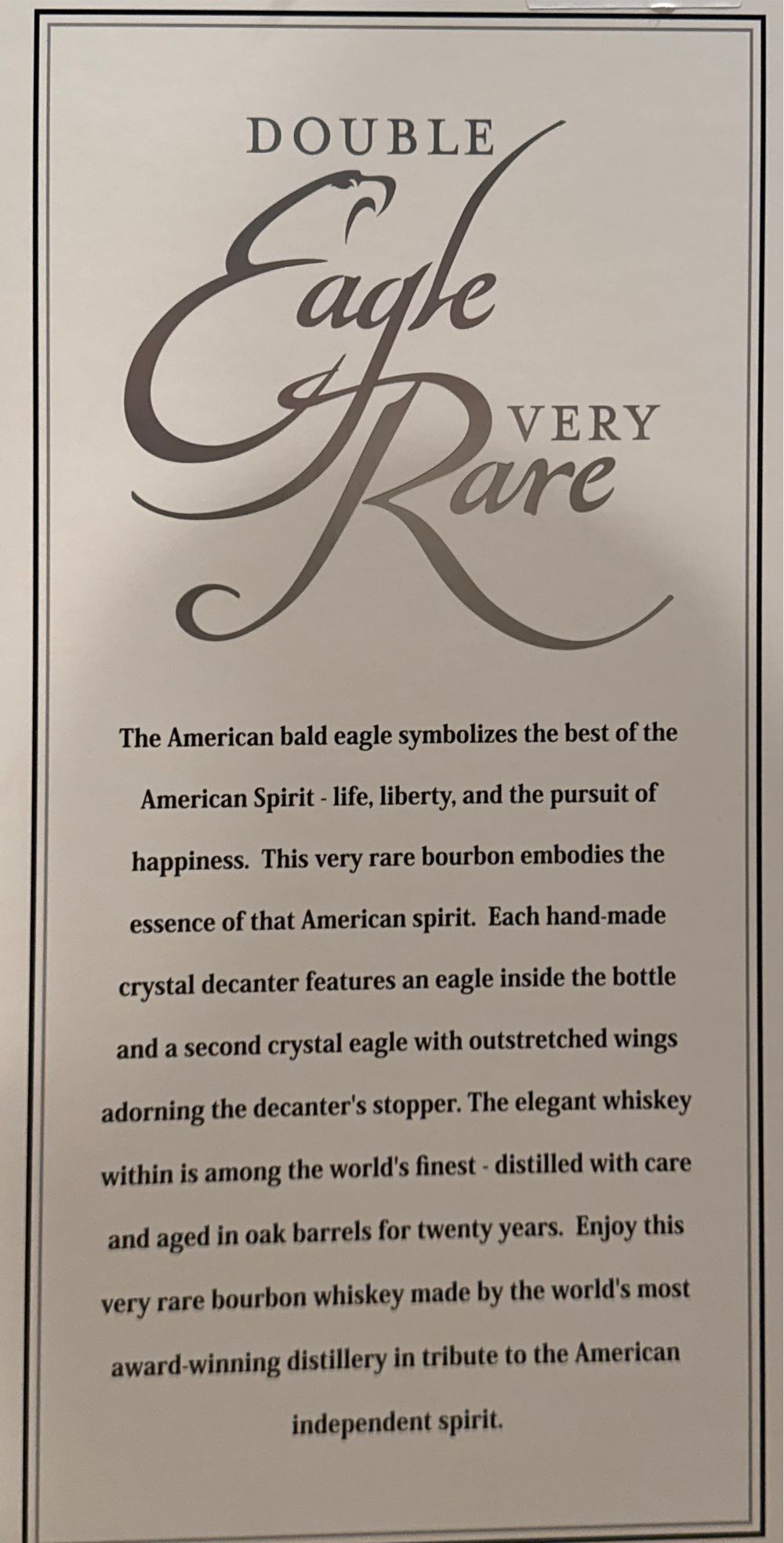 Eagle Rare Double Eagle Very Rare 20 Year Old Straight Bourbon Whiskey - Buffalo Trace Distillery (750 mL) alcohol collectible [Barcode 088004033224] - Main Image 4