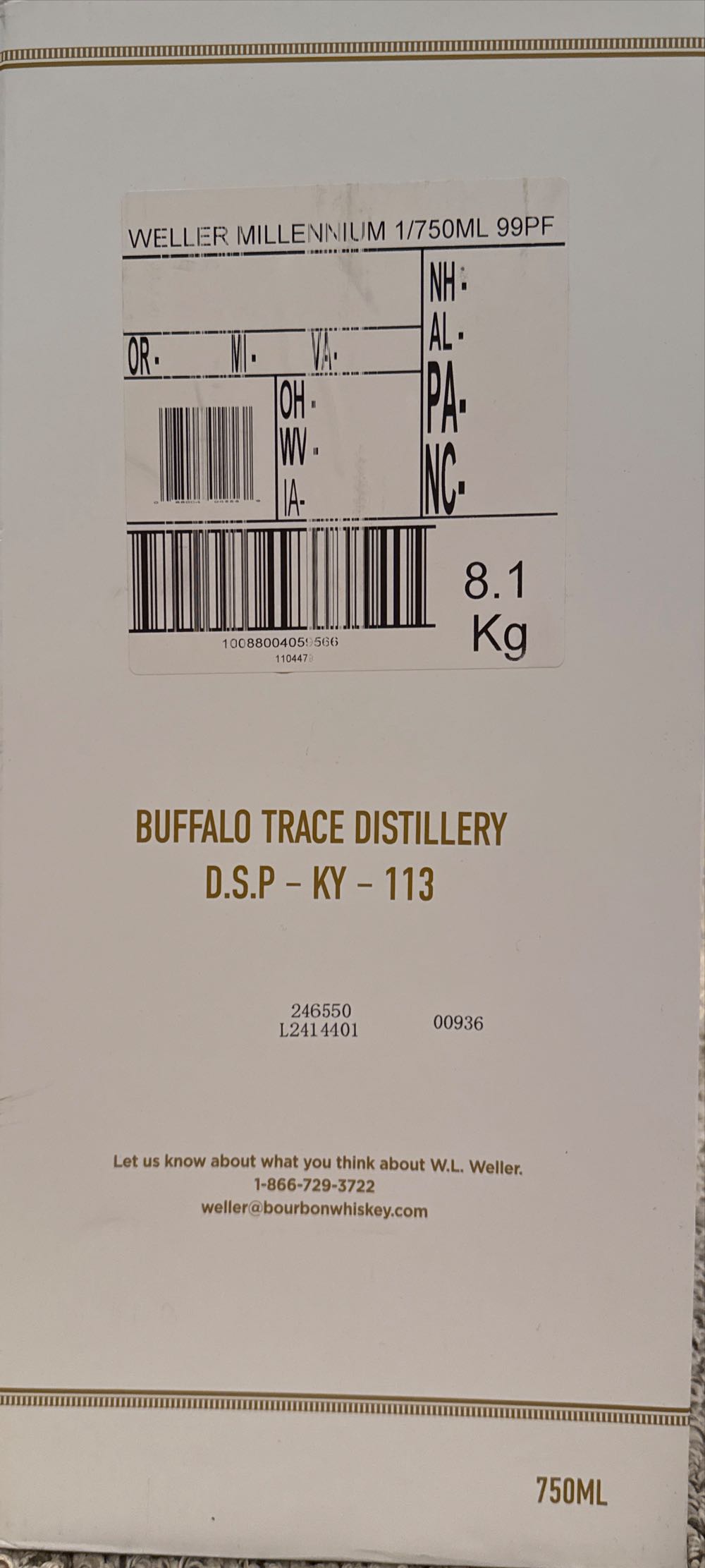 Weller Millennium - Buffalo Trace Distillery (750 mL) alcohol collectible [Barcode 10088004059566] - Main Image 3
