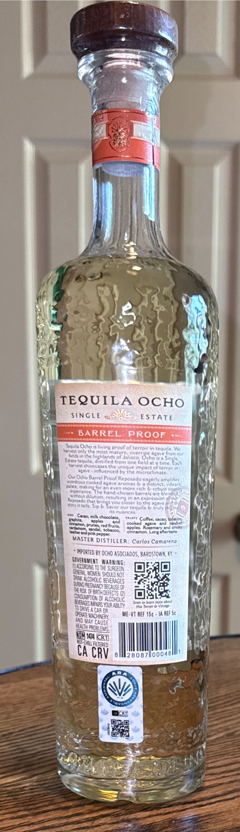 Tequila Ocho Barrel Proof Reposado Tequila - NOM 1474 (750 mL) alcohol collectible [Barcode 828087000481] - Main Image 2