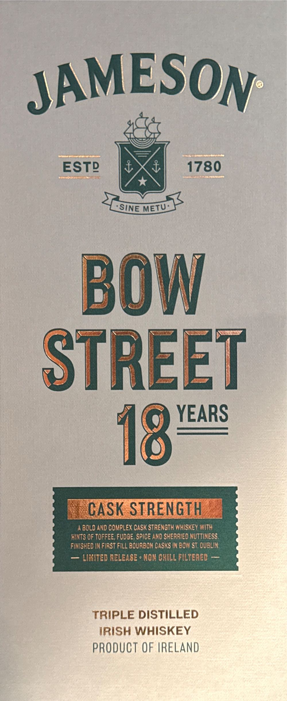 Jameson Bow Street 18 Year Old Irish Whiskey - Middleton Distillery (700 mL) alcohol collectible [Barcode 5011007022624] - Main Image 2