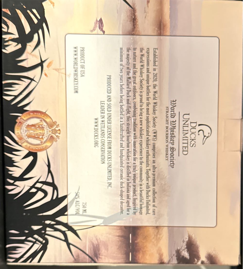 World Whiskey Society Ducks Unlimited Duck Bourbon Price Iowa - Bottled By World Whiskey Society (750 mL) alcohol collectible [Barcode 789232089044] - Main Image 3