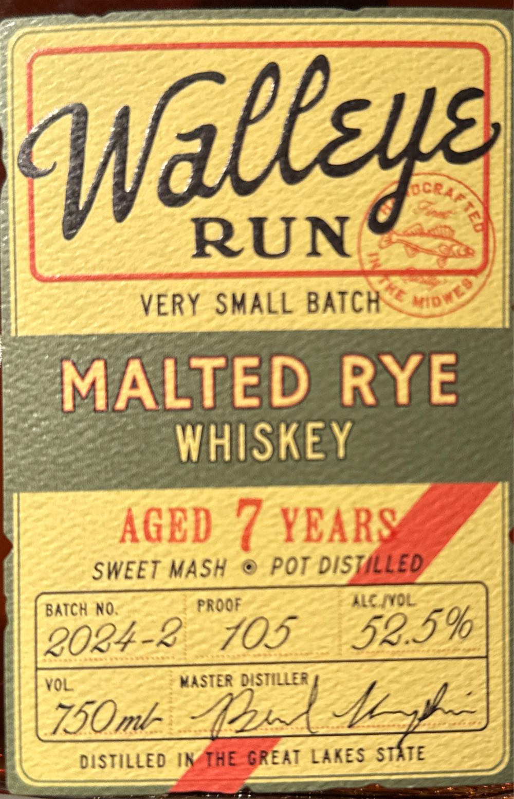Walleye Run Malted Rye Whiskey Aged 7 Years Very Small Batch - New Holland Brewing Co. (750 mL) alcohol collectible [Barcode 614036327026] - Main Image 2