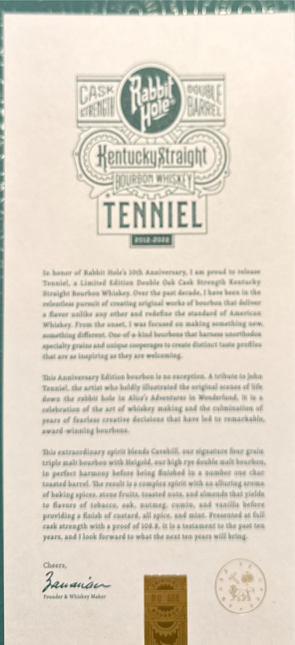 Tenniel By Rabbit Hole - Rabbit Hole alcohol collectible [Barcode 856581006616] - Main Image 3