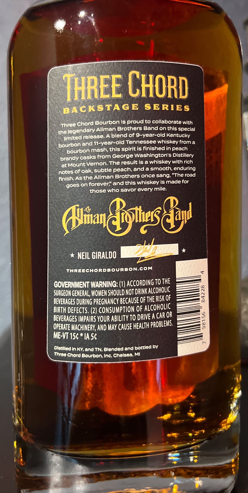 Three Chord Alman Brothers Band - Three Chord (750 mL) alcohol collectible [Barcode 798156842284] - Main Image 2